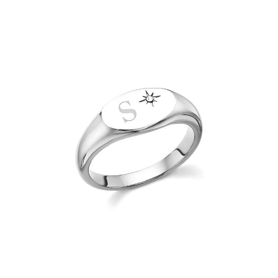 925 Sterling Silver Signet Alphabet with Northern Star Ring