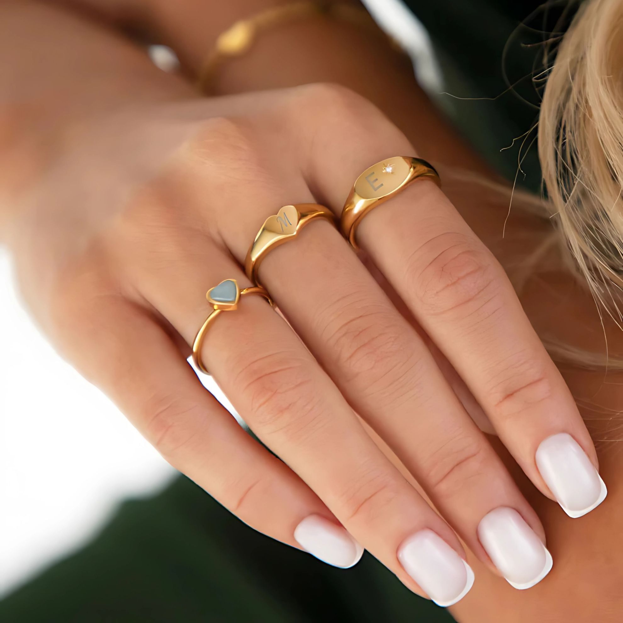 925 Sterling Silver 2.5 microns  Vermeil Signet Alphabet with Northern Star Ring